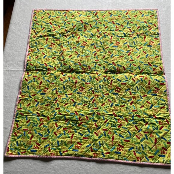 Handmade Baby Quilt With Teddy Bear & Alphabet Print 35x27 Inches - Picture 4 of 7